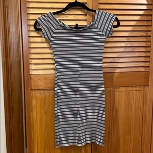 off the shoulder striped mini dress